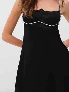 For Love & Lemons Black Slip Dress with Rhinestone Trim
